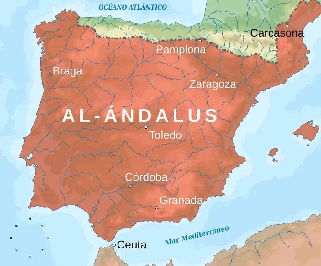 Map of Al-Andalus in the Iberian Peninsula
