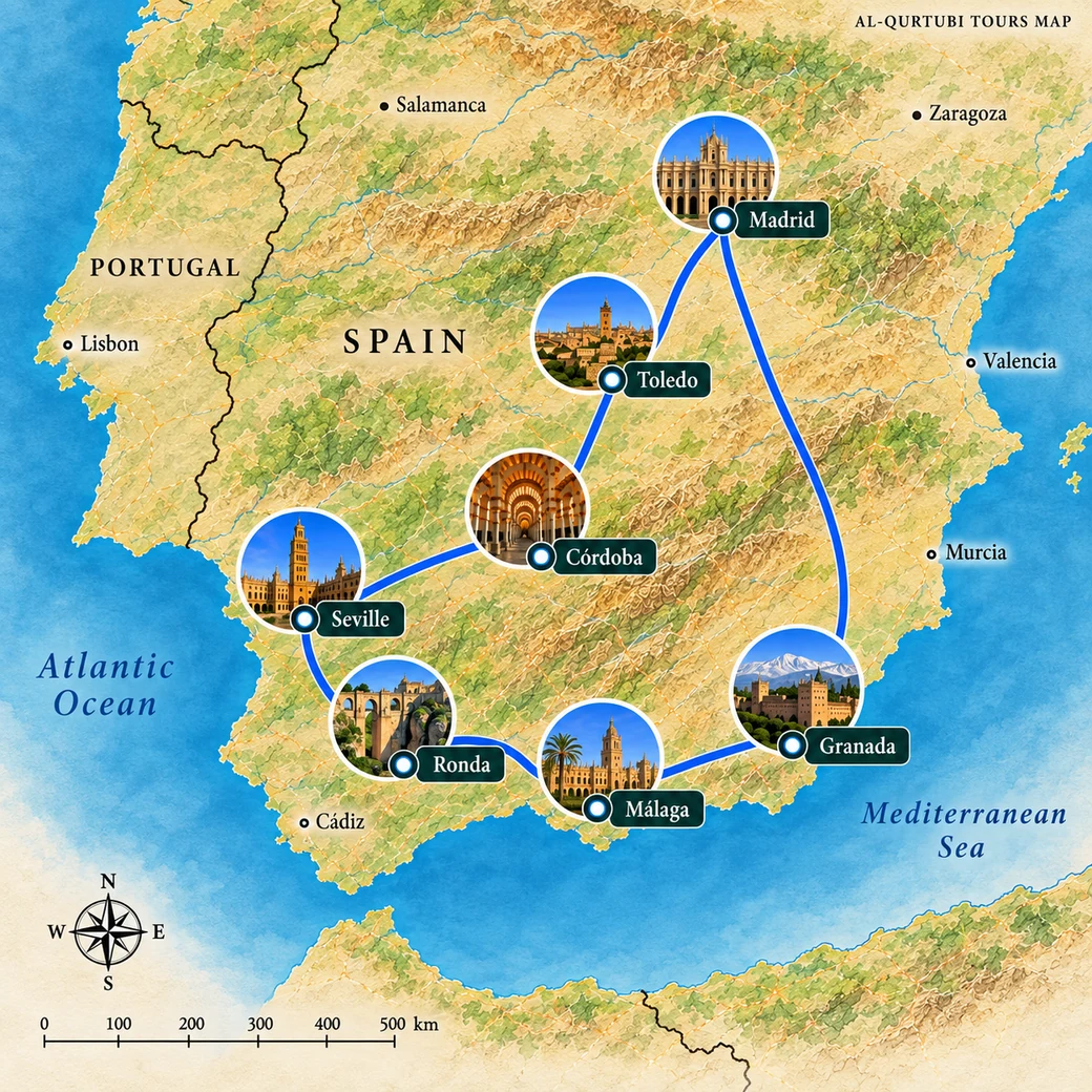 Route map for EIGHT CENTURIES - THE GREAT ANDALUSI JOURNEY