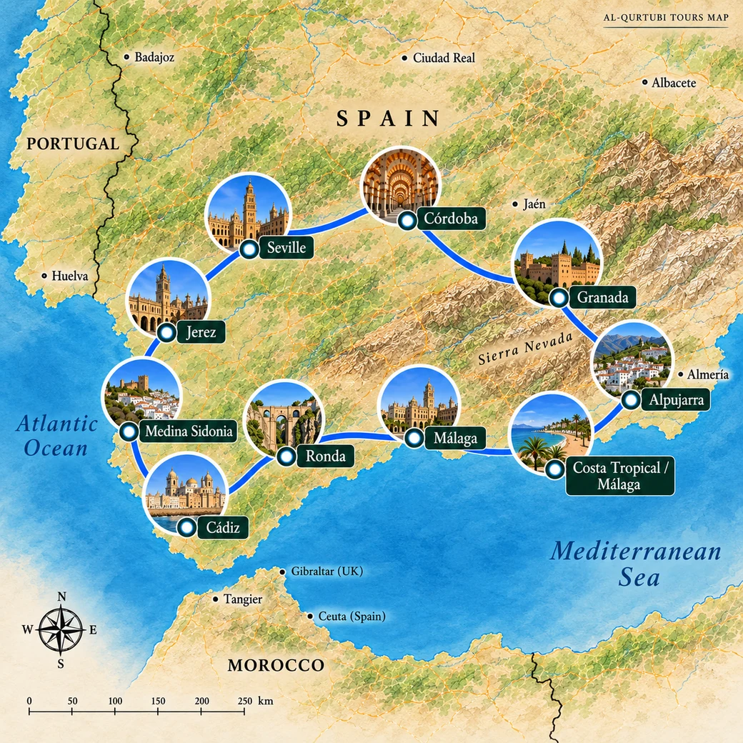 Route map for MEDINAS, MOUNTAINS & SEA