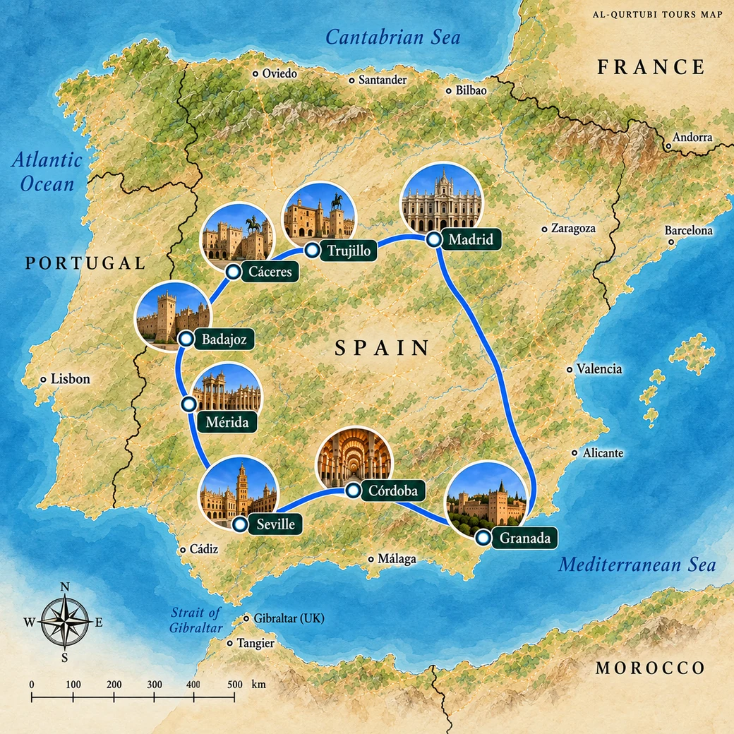 Route map for WESTERN AL-ANDALUS